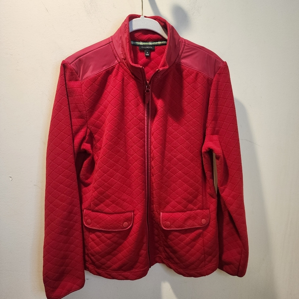 TALBOTS Red Quilted Zip-Up Jacket Size M